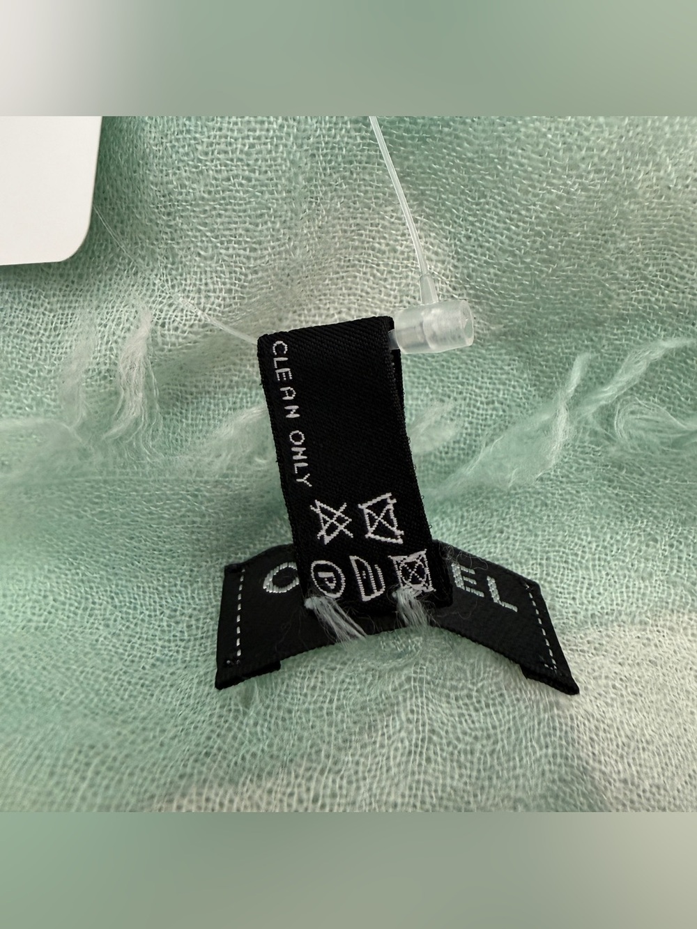 NWT CHANEL Oversized CC Logo Plaid Cashmere Silk Shawl Scarf Mint Green Italy - Picture 15 of 16